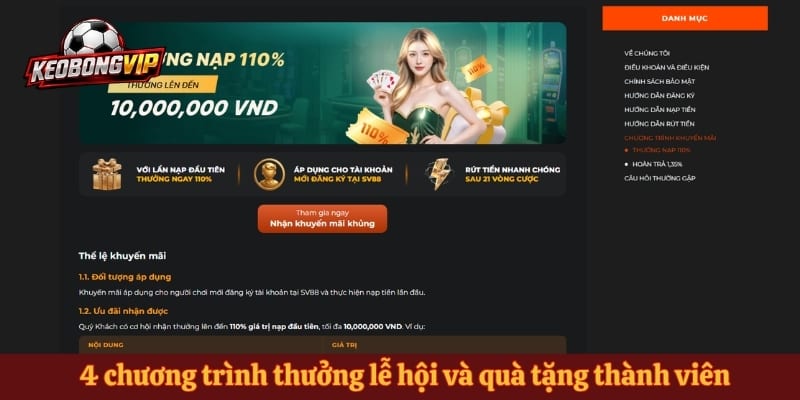 4 chương trình thưởng lễ hội và quà tặng thành viên