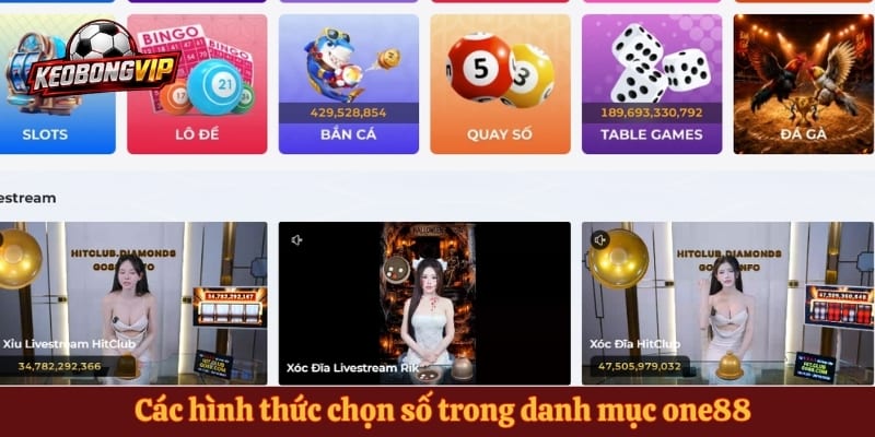 Các hình thức chọn số trong danh mục one88