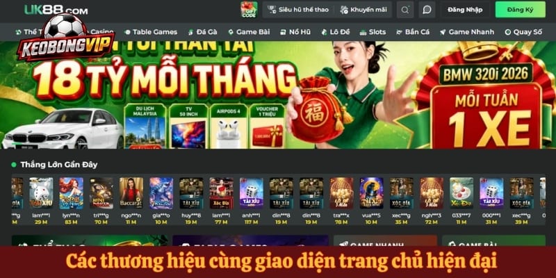 Các thương hiệu cùng giao diện trang chủ hiện đại
