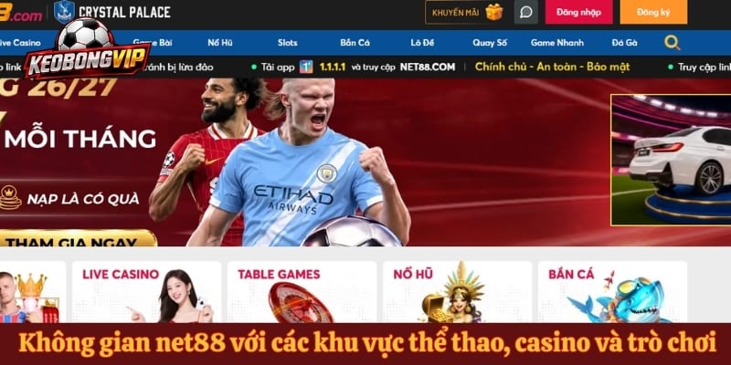 Không gian net88 với các khu vực thể thao, casino và trò chơi trực tuyến