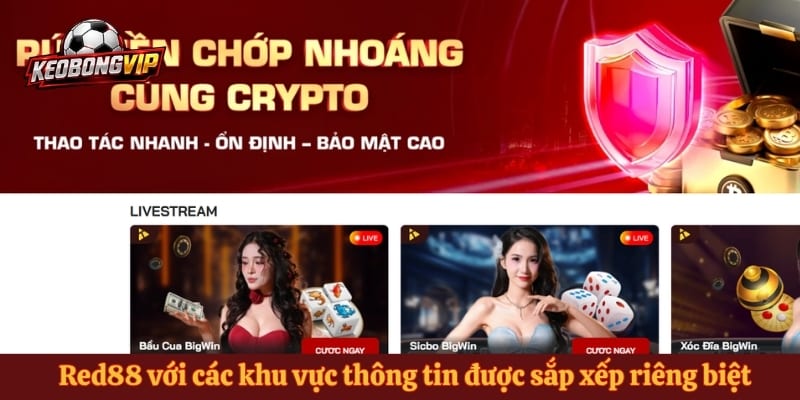 Red88 với các khu vực thông tin được sắp xếp riêng biệt