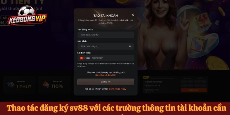 Thao tác đăng ký sv88 với các trường thông tin tài khoản cần thiết