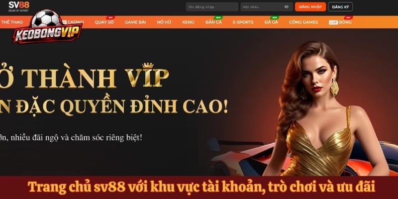Trang chủ sv88 với khu vực tài khoản, trò chơi và ưu đãi